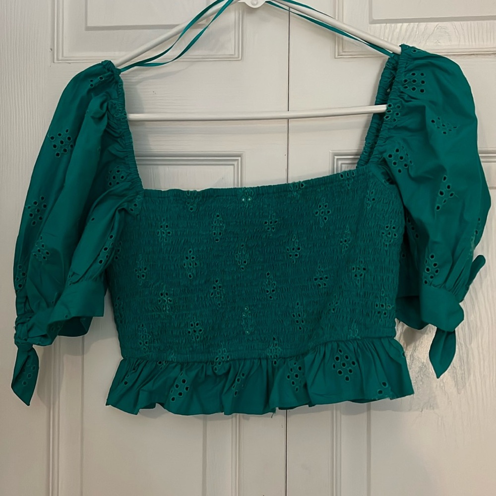 Zara smocked crop top— Turquoise, size small